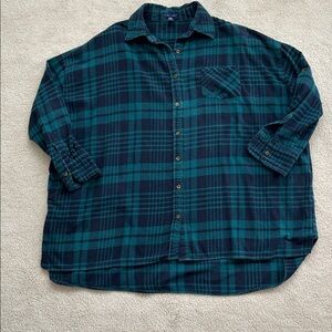 UK2LA Green Plaid Oversized Boxy Shirt with Pockets